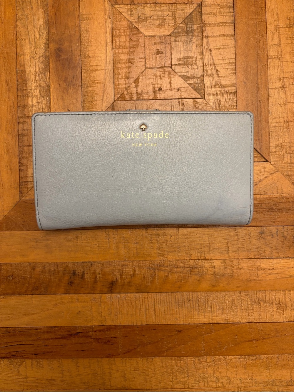kate spade Light Blue Leather Continental Wallet with Gold Logo